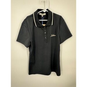 NWT Malbon Golf Paloma Polo Shirt Men's XS Black Logo Snap Short Sleeve Sports